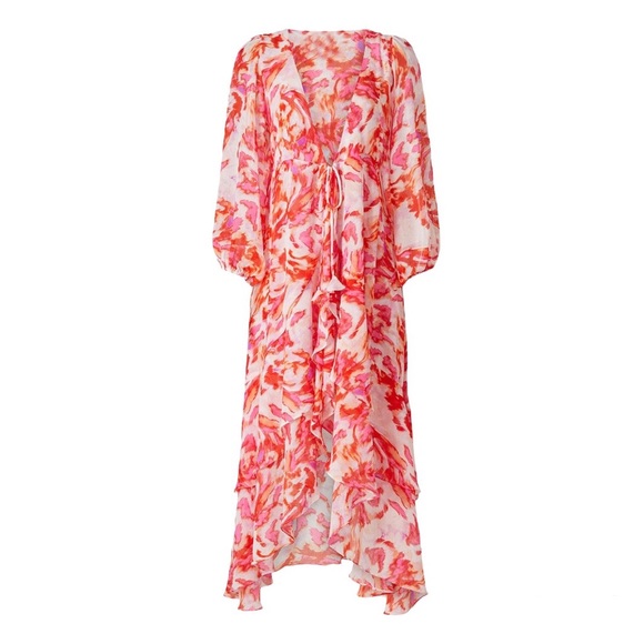 MISA LA Rose Talitha Layering Sheer Print Duster Maldive Marble Sz S - Picture 7 of 7